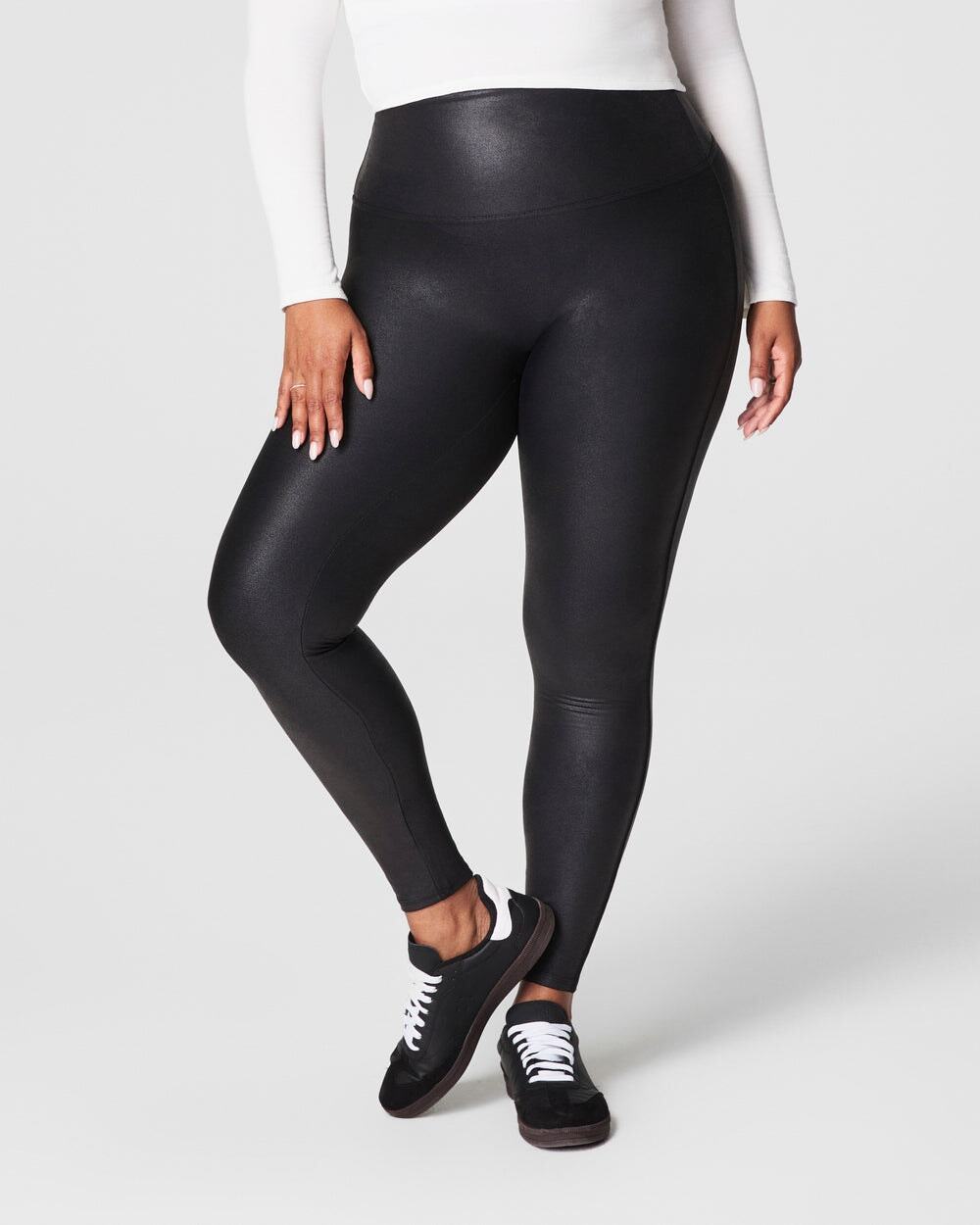 Spanx Black Sheen Legging Faux Leather Metallic 3X Smoothing Compression Pant